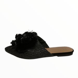 A NEW DAY Emma Black Woven Embellished Tasseled Slip-On Flat Pointed Toe Mules 7